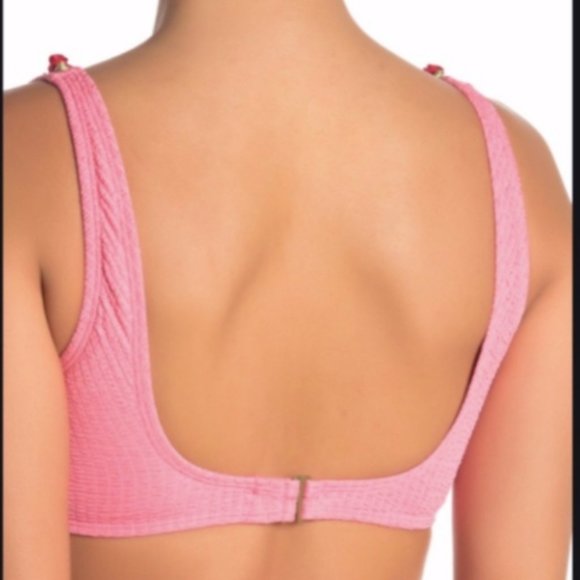 Betsey Johnson Scrunch Bunch Rose Bikini Top Pink Rosettes - Picture 11 of 11